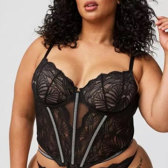 torrid Other - Torrid Diamante Lace Half Cup Underwire Bustier Sz 4 (4X) Rhinestone Embellished